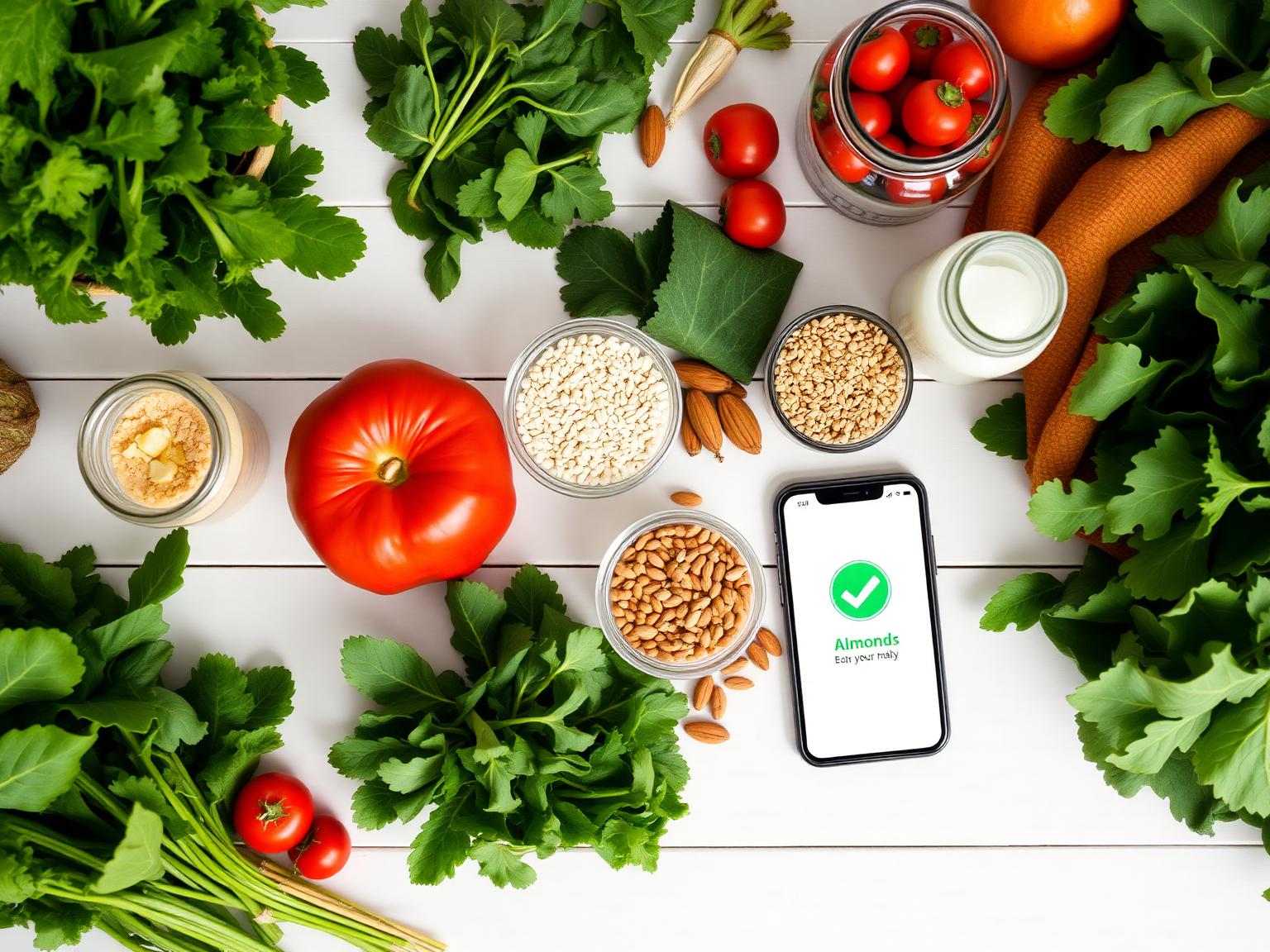 VeggieOS vegan barcode scanner app showing a cruelty-free product verdict next to fresh plant-based groceries